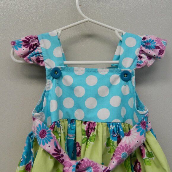 Eleanor Rose Dress size 18 mth  Green Aqua Purple Floral - Picture 7 of 9